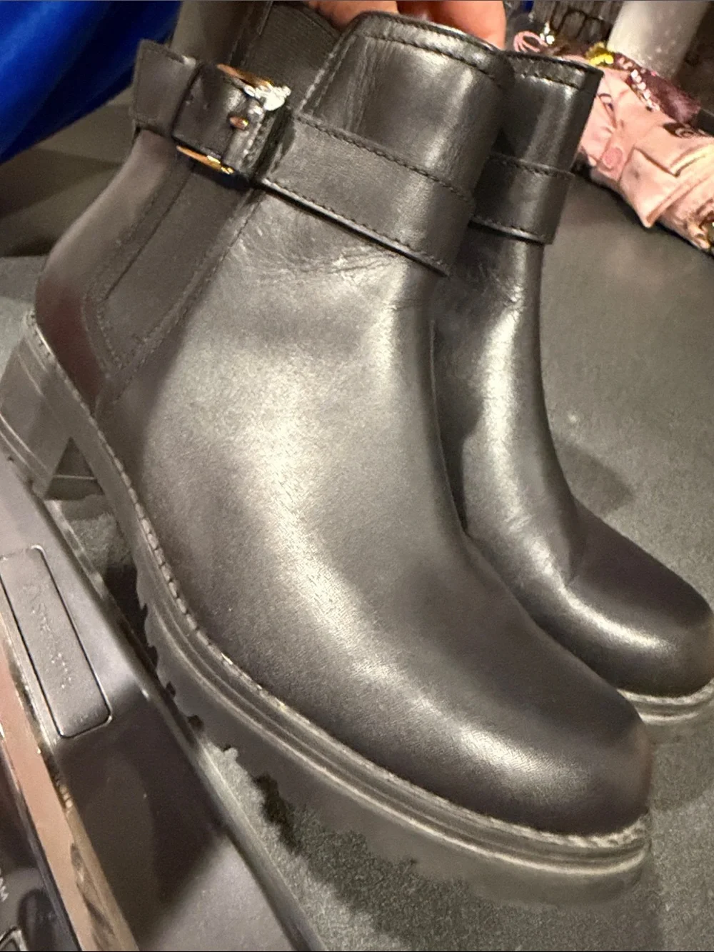 Cole Haan Black Leather Ankle Boot with Buckle Accent